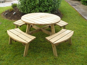 Compact 8 seater Round picnic table Garden Furniture