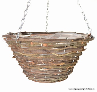 Wicker 12" Rattan Hanging Basket Planters Collection > - Wicker Collection